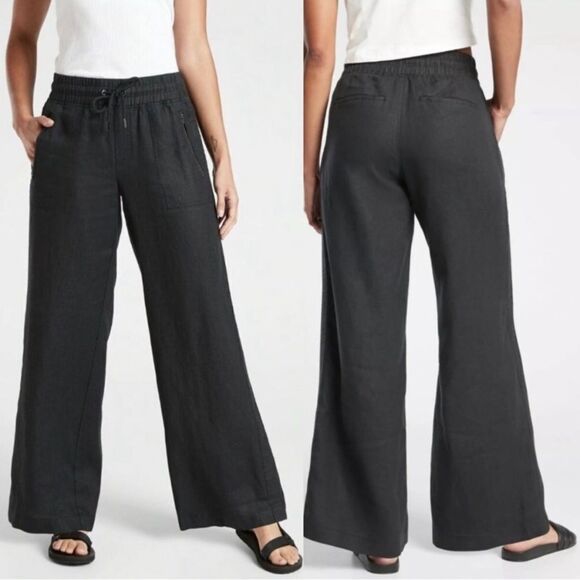 Athleta Cabo Linen Wide Leg Pant - Black - Picture 1 of 8